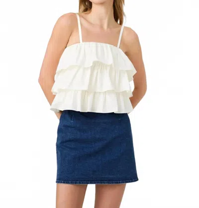 French Connection Aimee Tiered Ruffle Top In Porcelain Cream In White