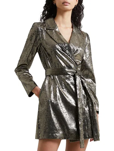 French Connection Alara Molten Womens Metallic Tuxedo Mini Dress In Multi