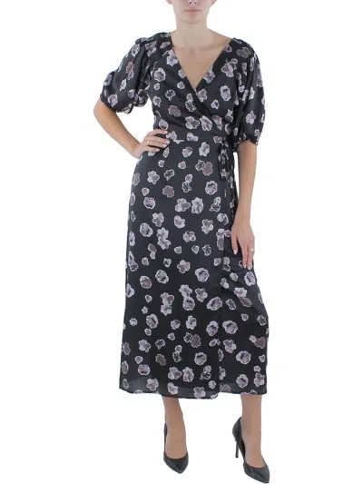 French Connection Aleeya Womens Satin Long Wrap Dress In Black