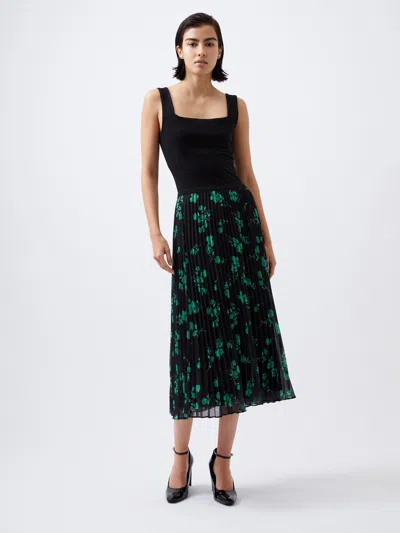 French Connection Alessandra Recycled Pleated Skirt Blackout/minted Green