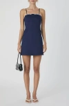 French Connection Alexis Scallop Mini Dress In Marine Summer White In Blue