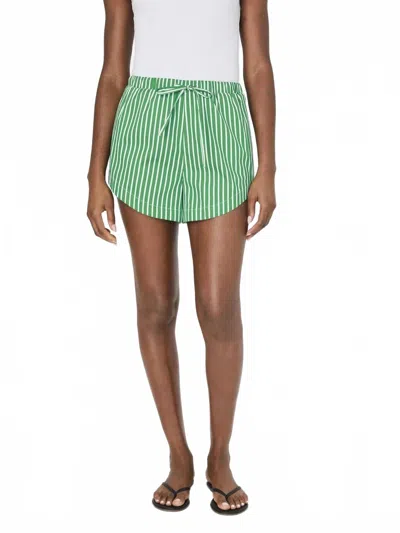 French Connection Alexis Cotton Drawstring Shorts In Green/ White