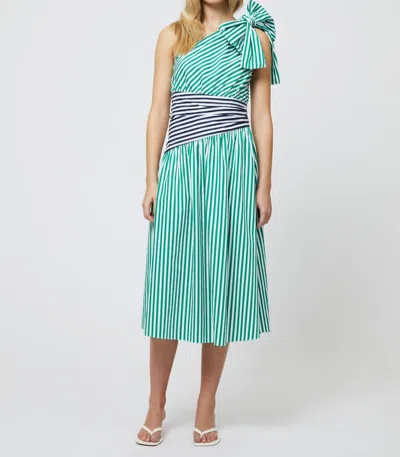 FRENCH CONNECTION ALEXIS COTTON ONE SHOULDER DRESS IN GREEN/MARINE