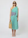 French Connection Alexis Mixed Stripe One-shoulder Cotton Dress In Green