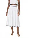 French Connection Alexis Cotton Scallop Hem Midi Skirt In Summer White/ Marine