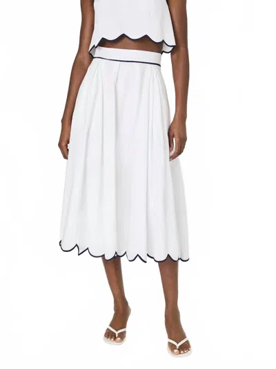 French Connection Alexis Cotton Scallop Hem Midi Skirt In Summer White/ Marine