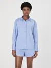 French Connection Alexis Oversize Crossover Cotton Button-up Shirt In Blue