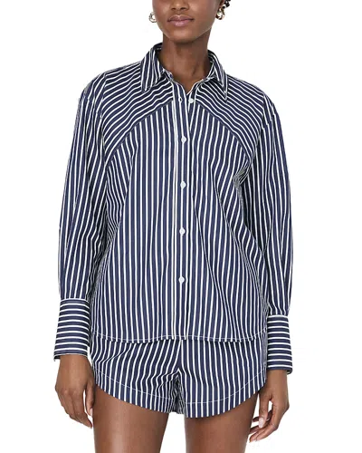 French Connection Alexis Diagonal Yoke Button Front Top In Blue