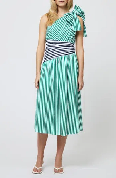 French Connection Alexis Mixed Stripe One-shoulder Cotton Dress In Green