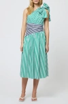 French Connection Alexis Mixed Stripe One-shoulder Cotton Dress In Green