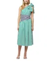 French Connection Alexis Mixed Stripe One-shoulder Cotton Dress In Green