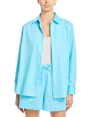 French Connection Alexis Poplin Double Stripe Button Down Shirt In Blue