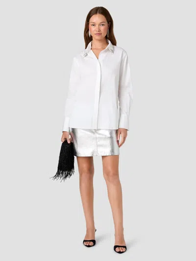 French Connection Alexis Poplin Embellished Collar Button Down Shirt In White