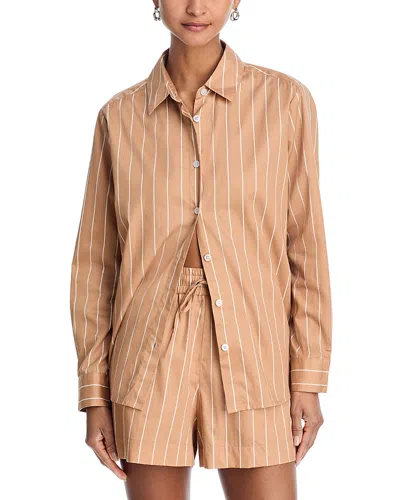 French Connection Alexis Poplin Fine Line Shirt In Brown