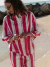 French Connection Alexis Poplin Havana Stripe Button Down In Multi