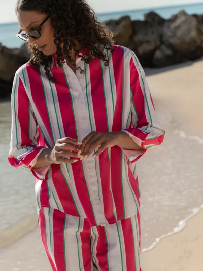 French Connection Alexis Poplin Havana Stripe Button Down In Multi
