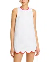 French Connection Alexis Poplin Scallop Hem Dress In Summer White/orange/pink