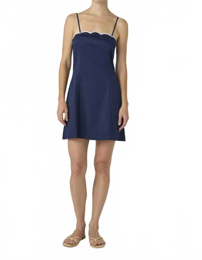 FRENCH CONNECTION ALEXIS SCALLOP MINI DRESS IN MARINE SUMMER WHITE