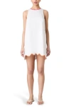 French Connection Alexis Poplin Scallop Hem Dress In White/fushia In White