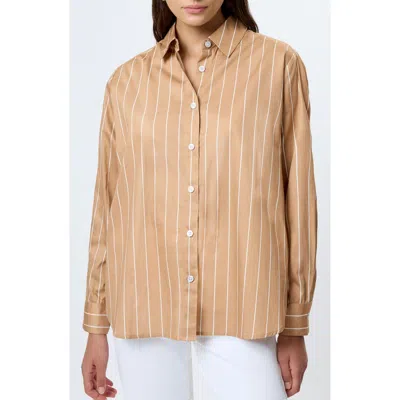 French Connection Alexis Stripe Cotton Poplin Button-up Shirt In Neutral