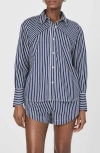 French Connection Alexis Diagonal Yoke Button Front Top In Marine Summer White