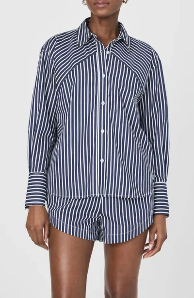 FRENCH CONNECTION FRENCH CONNECTION ALEXIS STRIPE OVERSIZE CROSSOVER COTTON BUTTON-UP SHIRT