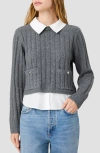 French Connection Aleyna Knit Combo Collared Pullover In Gray