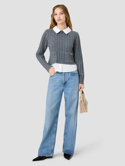French Connection Aleyna Knit Combo Collared Pullover Sweater In Heather