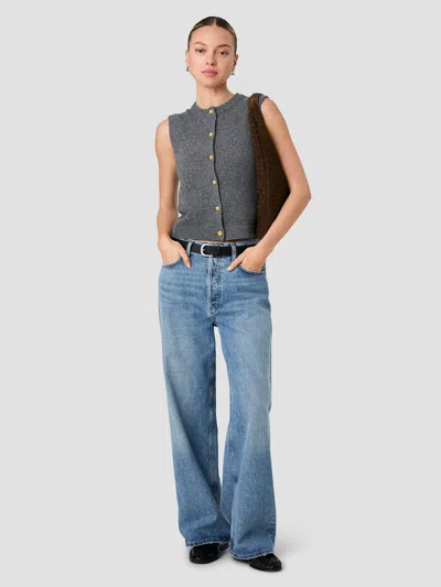 French Connection Aleyna Knit Contrast Buttons Sleeveless Top In Stone Heather Grey