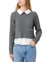 French Connection Aleyna Knit Combo Collared Pullover In Gray
