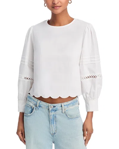 French Connection Alissa Cotton Broiderie Top In Linen White