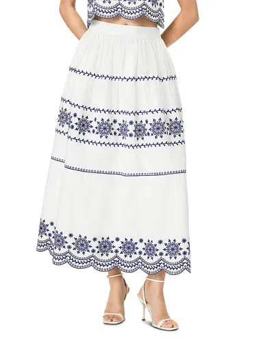 French Connection Alissa Cotton Embroidered Midi Skirt In White