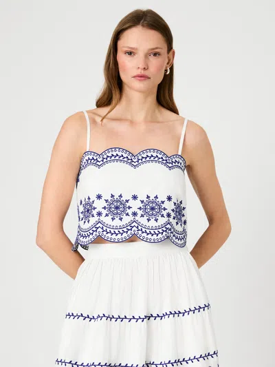 French Connection Alissa Cotton Embroidered Strappy Top In Sandlot Stripe