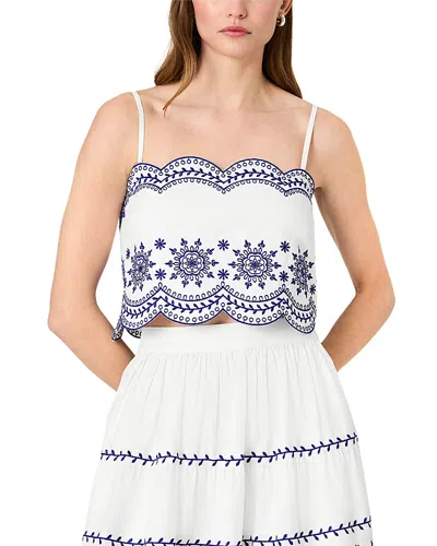 French Connection Alissa Cotton Embroidered Strappy Top In White