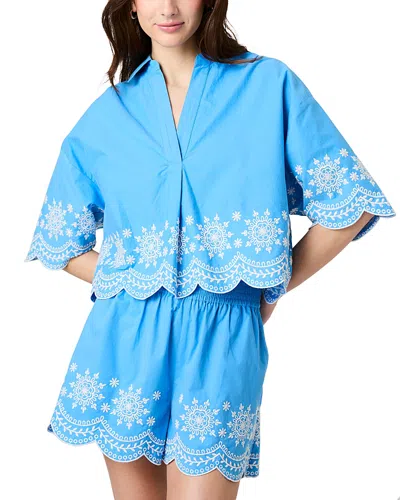 French Connection Alissa Cotton Embroidered Top In Blue