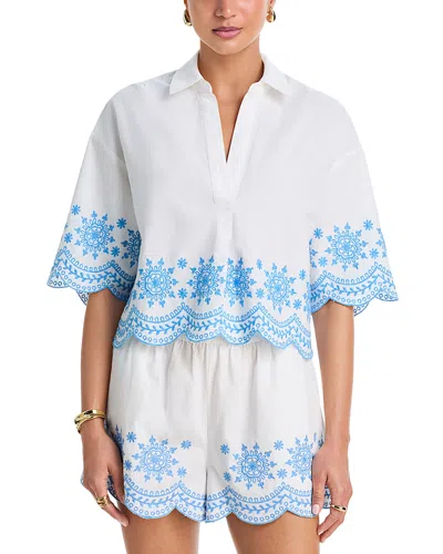 French Connection Alissa Embroidered Cotton Top In White