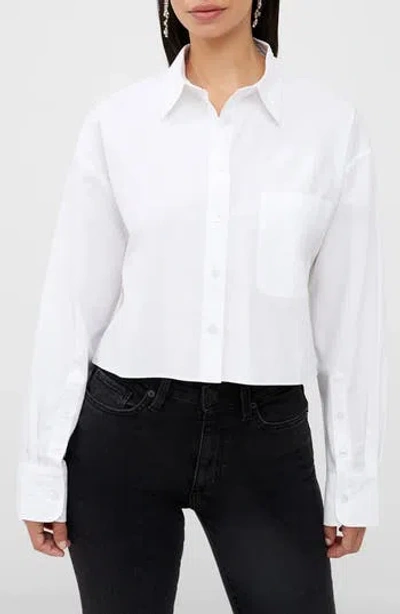 French Connection Alissa Crop Long Sleeve Shirt In Linen White