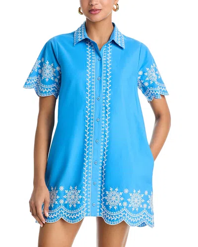 French Connection Alissa Embroidered Collared Mini Shirt Dress In Blue