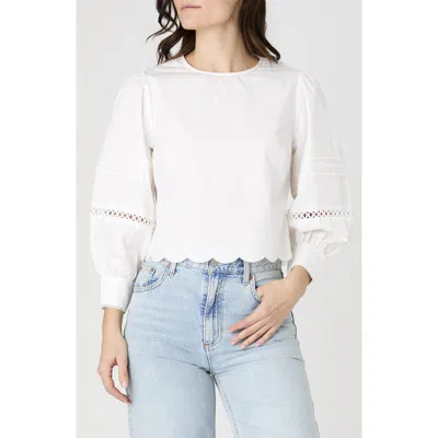 French Connection Alissa Lace Long Sleeve Cotton Top In Linen White