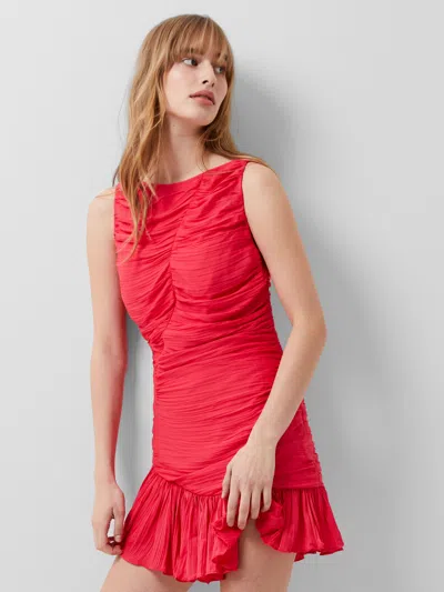 French Connection Althea Satin Ruched Mini Dress Azalea In Red