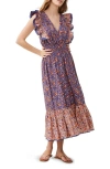 French Connection Anathia Blaire Frill Midi Dress Royal Blue-peach In Royal Blue