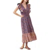 French Connection Anathia Blaire Frill Midi Dress Royal Blue-peach In Royal Blue