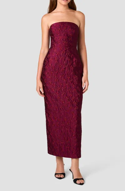 French Connection Anaya Floral Strapless Jacquard Midi Dress In Burgundy