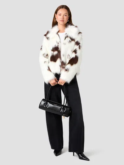 French Connection Animal Spotted Fur Wide Collar Jacket In Multi