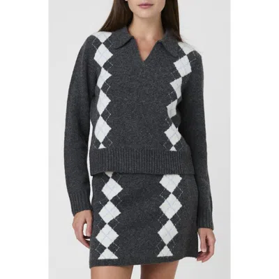 French Connection Argyle Polo Sweater In Gray