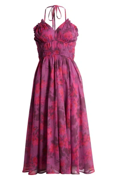 French Connection Arla Hallie Shirred Midi Sundress In Meadow Mauve