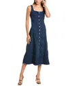French Connection Arywode Sleeveless Fray Hem Denim Midi Dress In Blue