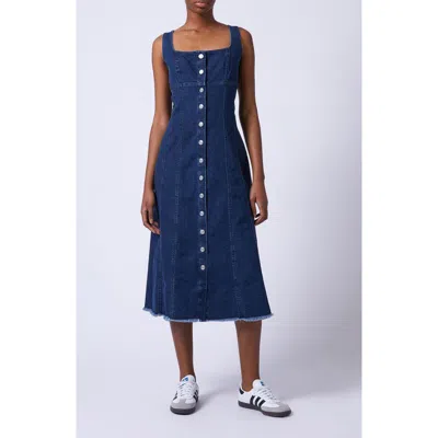 French Connection Arywode Sleeveless Fray Hem Denim Midi Dress In Blue