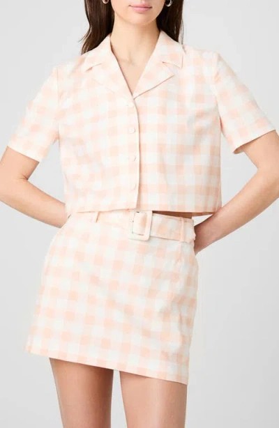 French Connection Aspen Gingham Crop Linen Blend Shirt In Pink