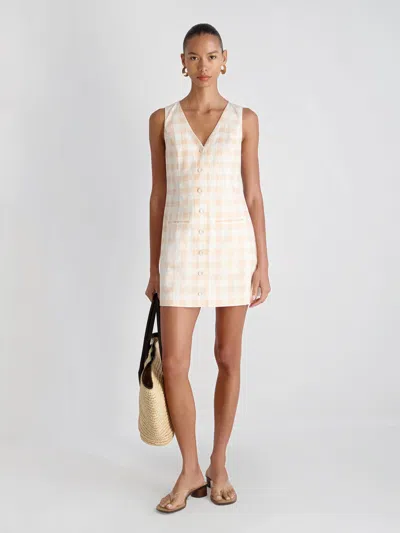 French Connection Aspen Gingham Linen Blend Minidress In Neutral